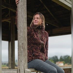 Women's Brown Patterned Teddy Jacket - Unbranded